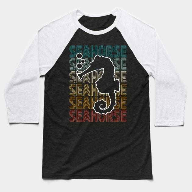 Retro Seahorse Lover Baseball T-Shirt by White Martian